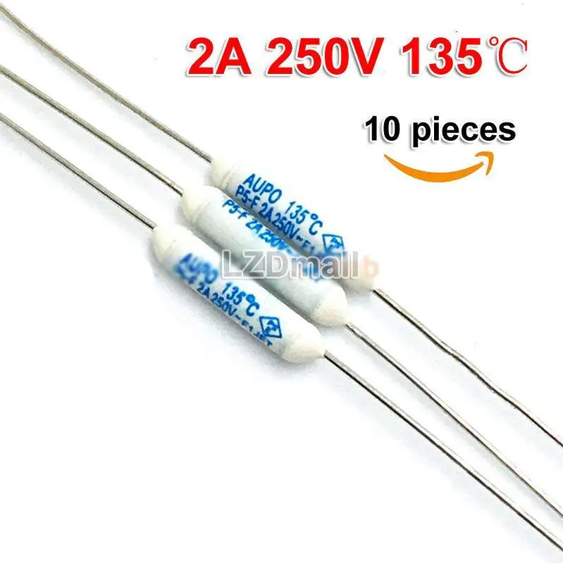 Cầu chì nhiệt độ điện trở Aupo P5-F 2A, 10 cái, 250V, 135 độ, 135C, hàng mới và nguyên bản