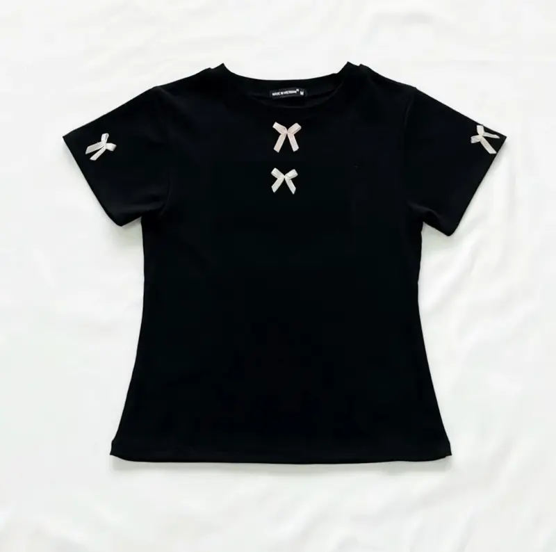 Áo Baby Tee - Đính nơ Ôm body - Chất Thun gân co giãn 6