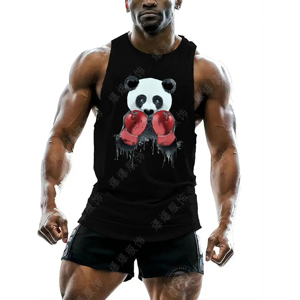 Men's High-Quality Sleeveless T-shirt Printed Panda Vest Casual Sports Fnaf Top Breathable Quick Drying, Outdoor Gym, Boxing Y2k