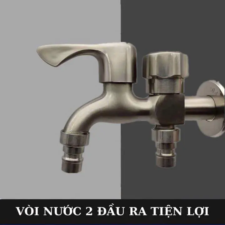 Vòi nước 2 đầu ra inox, Vòi nước 2 đầu cho máy giặt chia nước thành 2 cổng xả độc lập, chất liệu Inox 304 2Bshop 1
