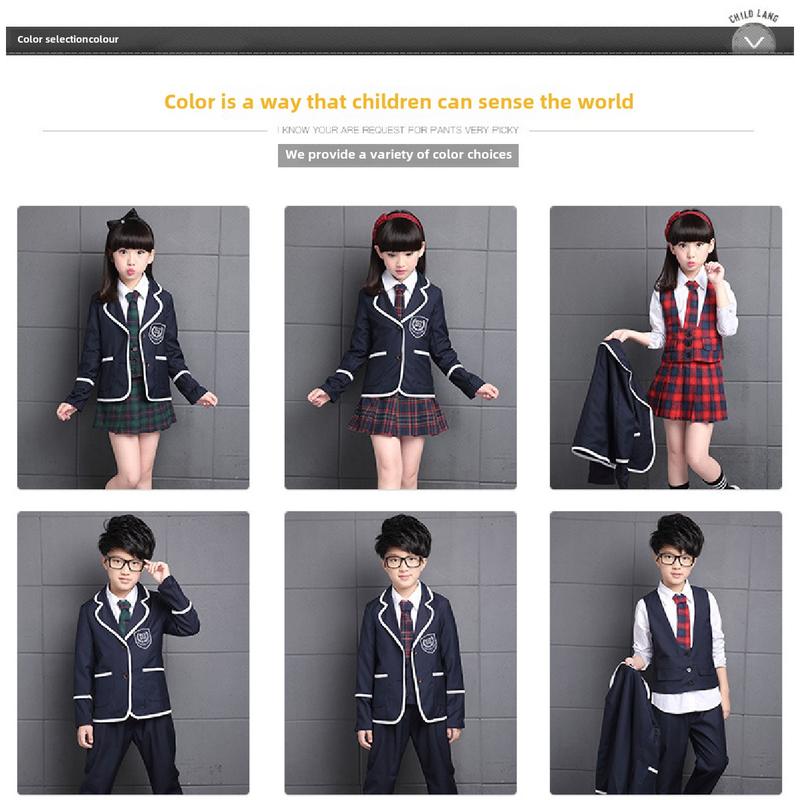 Product Introduction of Children's Spring and Autumn Elementary School Uniform Set College Style Class Uniform Boys and Girls Kindergarten Uniform Graduation 5