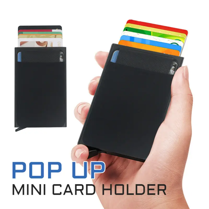 Card Holder Metal Case Smart Wallet Bank Dompet Kartu Pop Up Anti Maling RFID Blocking Hitam Id 0