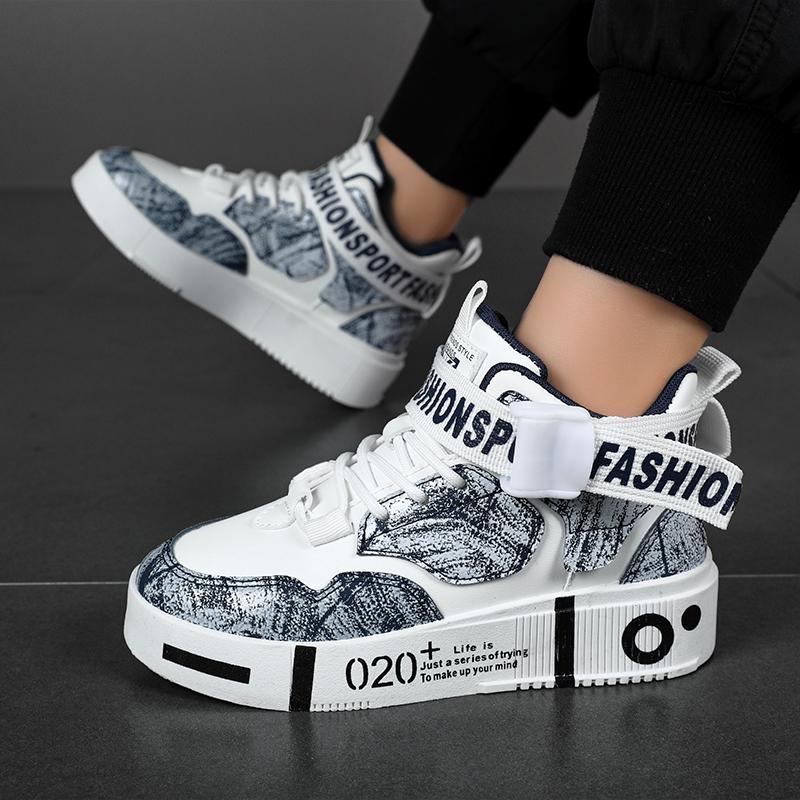 Children's Running Shoes Outdoor Leather Surface Fashionable Shoes Casual High Top Comfortable Board Shoes for Kids 0