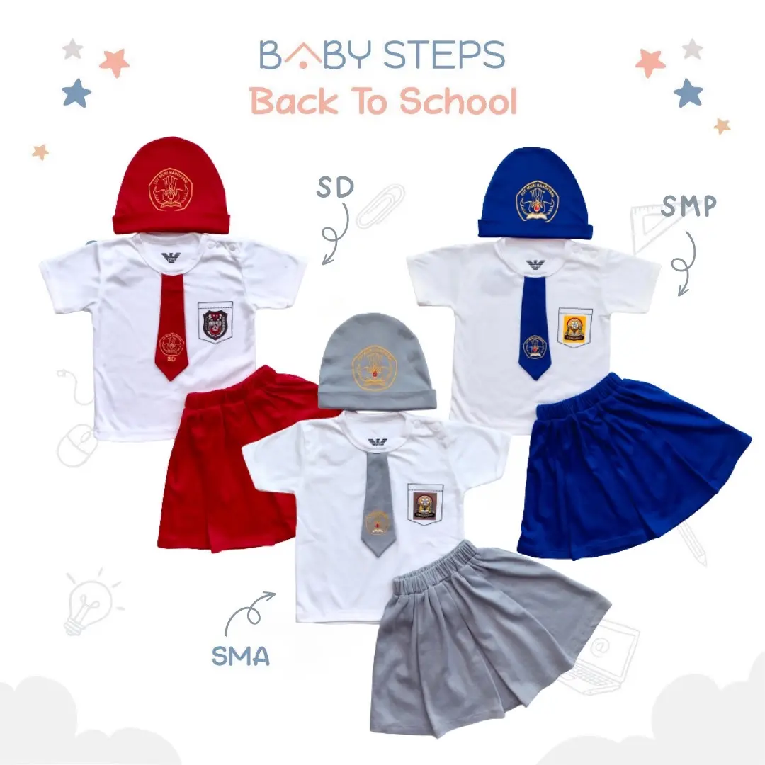 Baju Seragam Bayi 0-12 Bulan Pakaian Setelan Anak Sekolah 1 Tahun SD SMP SMA Toddler By BABYSTEPS