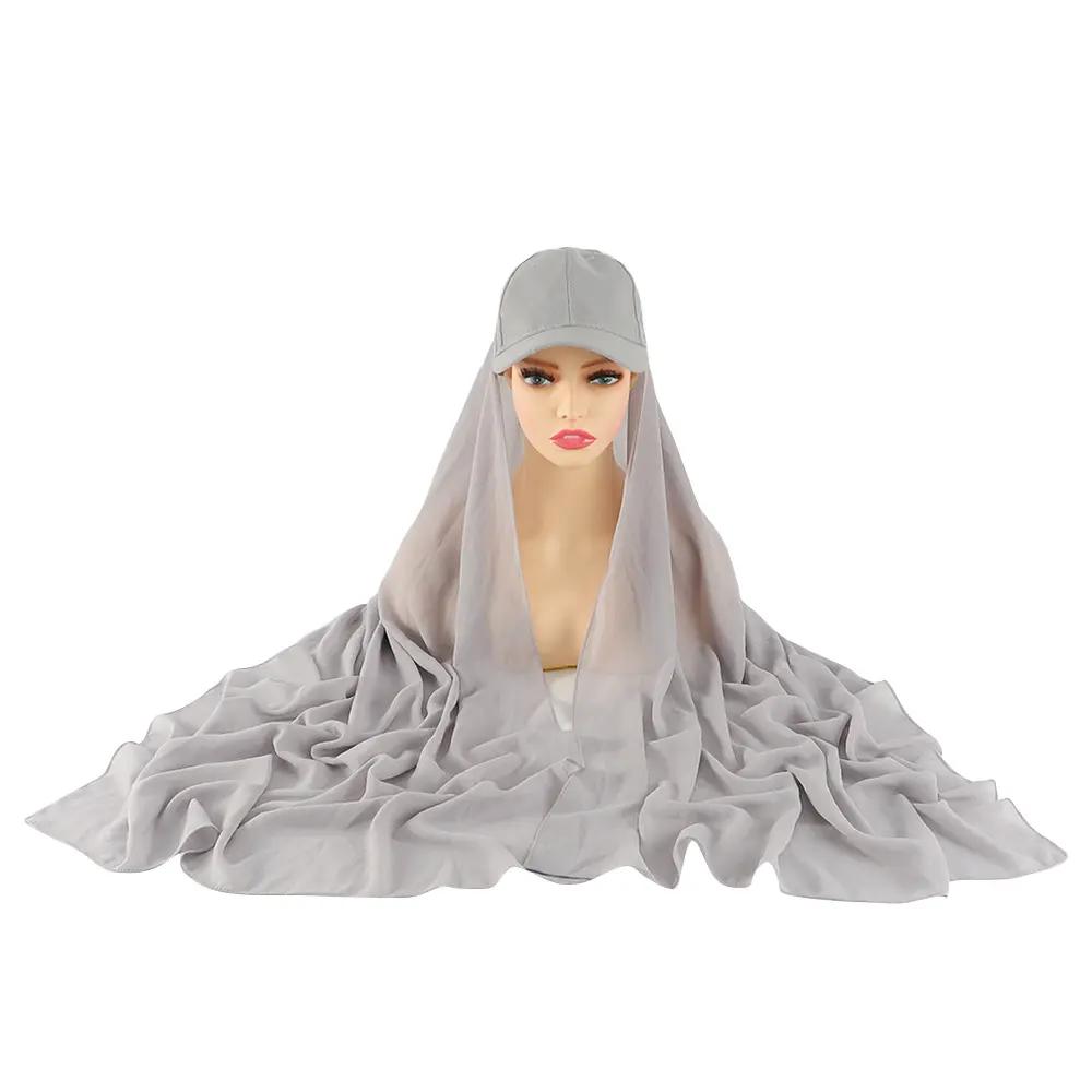 Women Muslim hijab cover long scarf with baseball hat instant hijab wrap scarves head scarf
