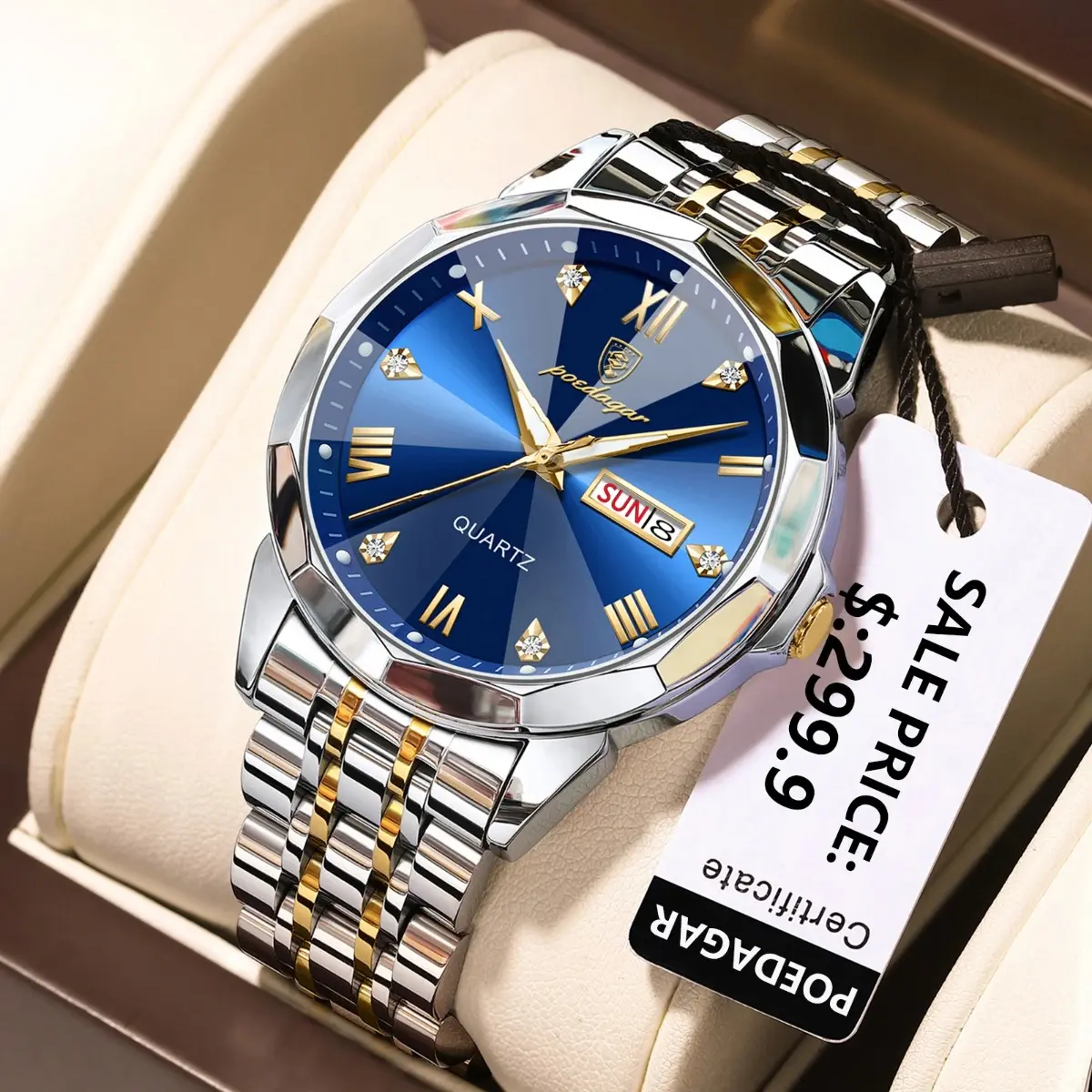 New POEDAGAR Top Luxury Business Men Wristwatch Waterproof Luminous Date Week Man Watch Stainless Steel Sports Men's Quartz Watches