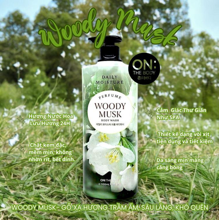 Sữa tắm to 1.100ml Hàn Quốc-Hương nước hoa ON:THE BODY DAILY MOISTURE PERFUME WOODY MUSK