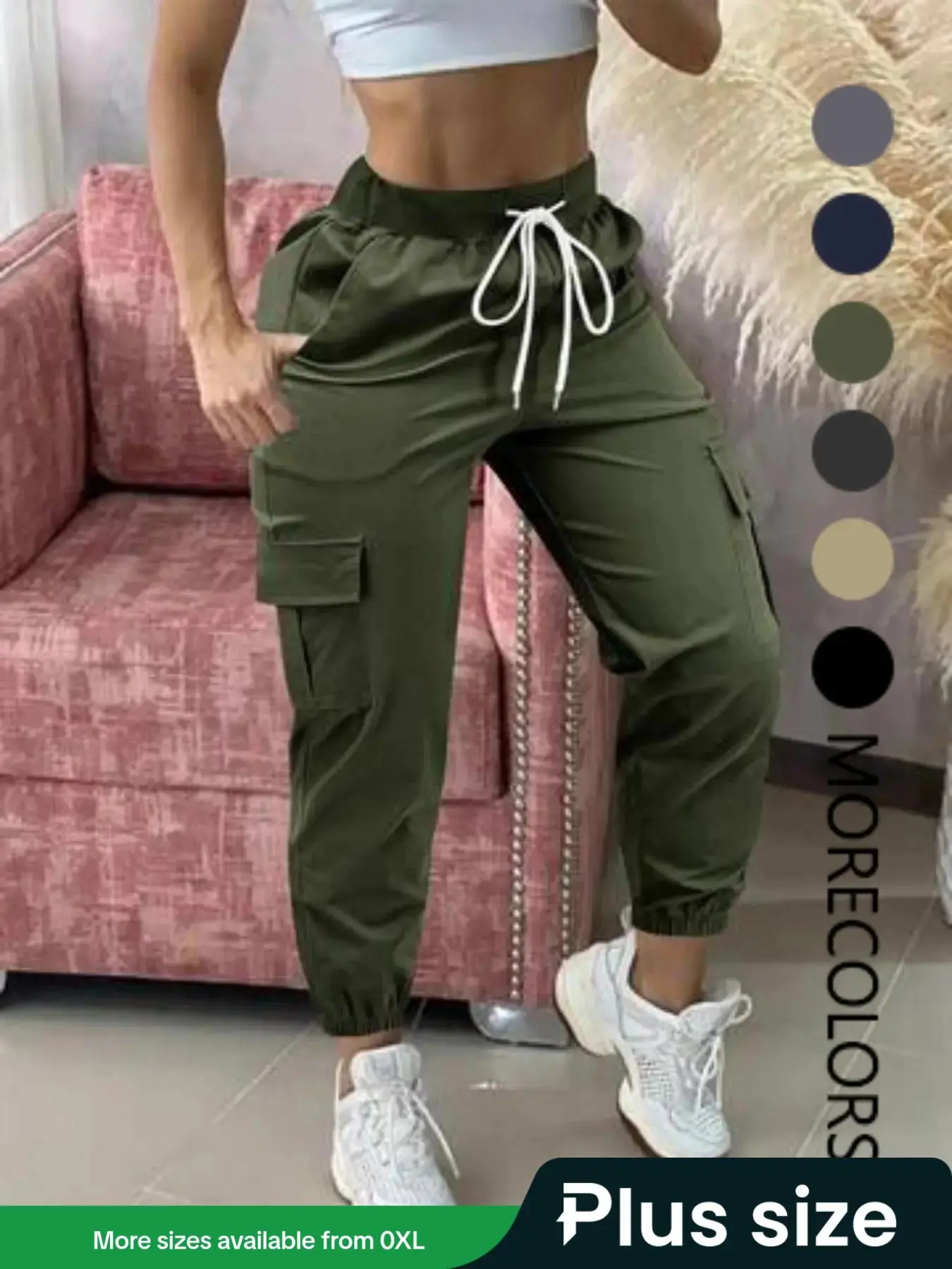 【Plus Size】 Solid Color Pants, Casual Comfy Trousers for Women, Women's Bottoms for Summer