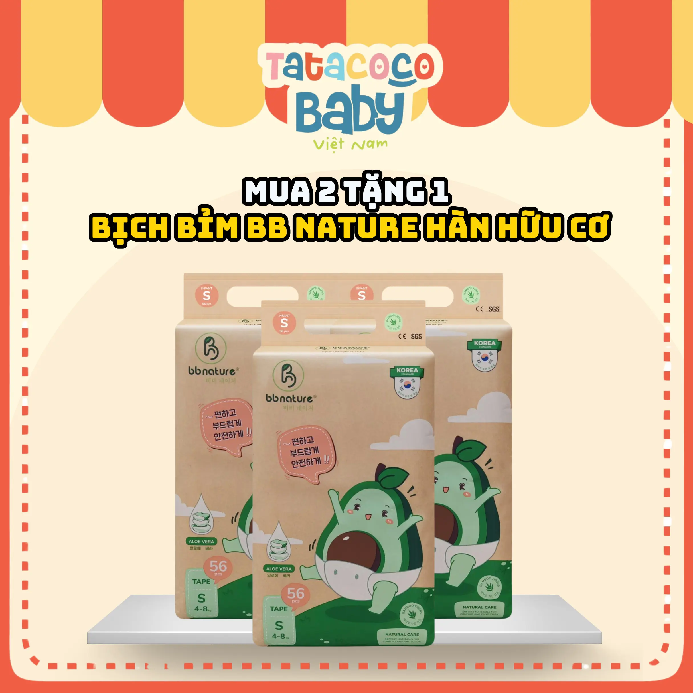Tatacoco Baby - [MUA 2 TẶNG 1] Combo 02 Bịch Bỉm BB Nature - Bỉm Hàn Hữu Cơ Cho Bé