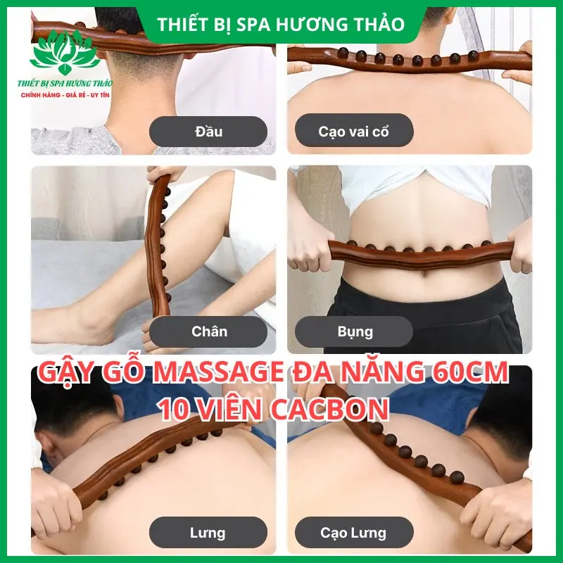 Gậy massage gỗ carbon lưng, bụng, mặt, chân 2 hàng 20 bi 7