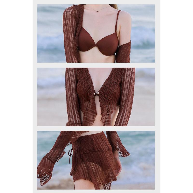 Bikini Bộ Đồ Bơi Đi Biển 3 Chi Tiết Nhún Bèo Che Khuyết Điểm Tôn Dáng Áo Dài Tay Chống Nắng (B2) 8