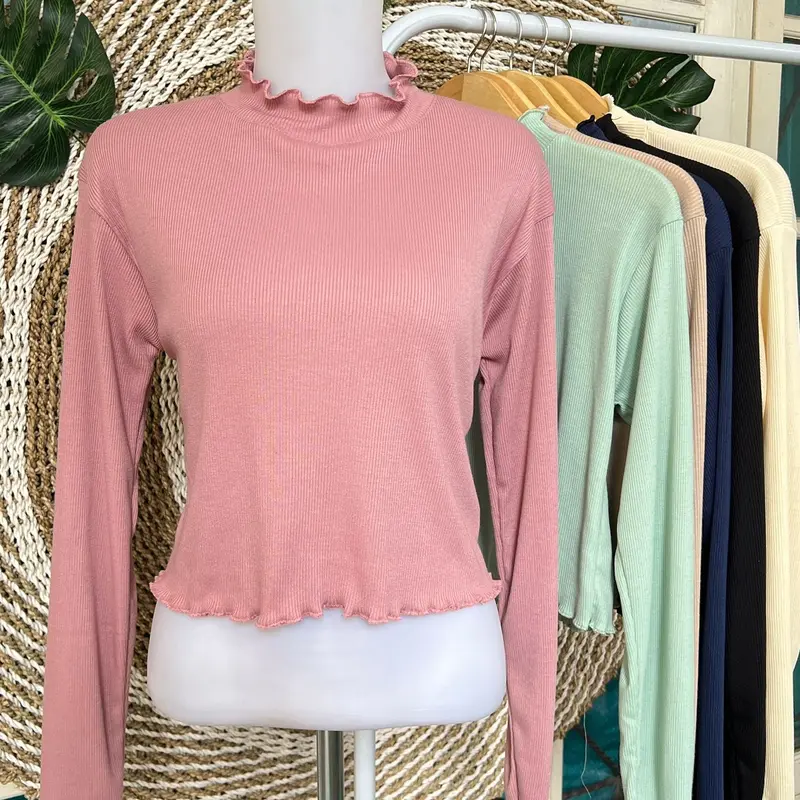 Turtleneck wanita Model Crop top leher kriwil inner Wanita longsleeve leher tinggi Baju Lembut Nyaman Panjang Knitwear Sweater Kerah 2