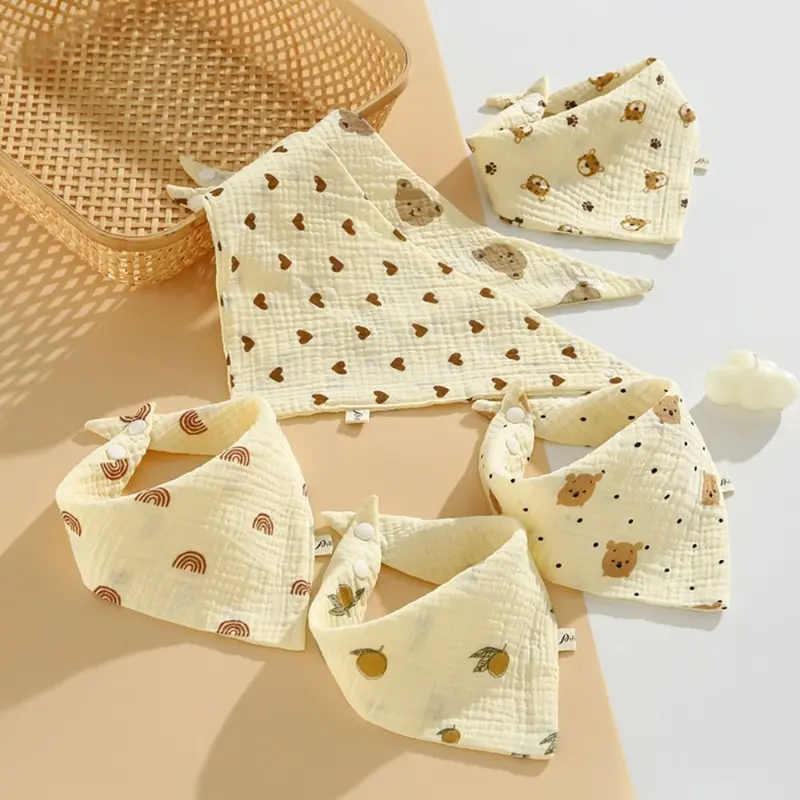 Yếm Muslin Cho Em Bé In Vải, Nút Bấm, Làm Bằng Bông, Khăn Nước Bọt Xếp Mềm, Thích Hợp Cho Trẻ Sơ Sinh, Khăn Quàng cổ Quàng Cổ 1