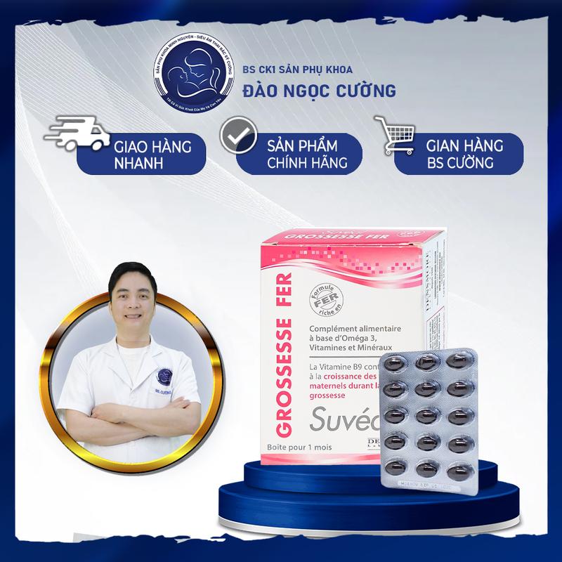 Viên uống Suvéal Grossesse Fer Densmore bổ sung Acidfolic, Omega 3, DHA (2 vỉ x 15 viên)