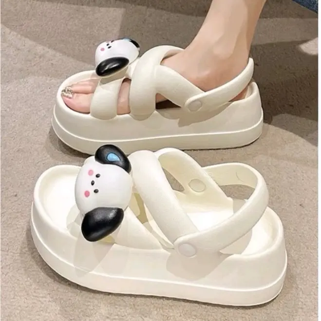 Dép bánh mỳ nữ đế độn gắn hình ngộ nghĩnh. Dép sandan quai hậu đúc đi mưa êm bền GiàY DéP Shoes mắt giày  sandal Nhung Jean sandal  vải dep 6cm dépcao 5