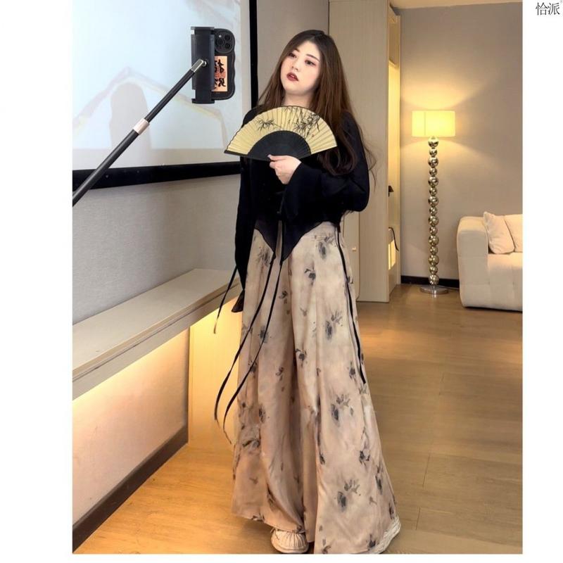 Product Introduction of plus Size Women's Clothing Fat Mm2023 New High-Grade Chinese Wear Anti-Wrinkle Top + Loose Slimming Printed Culottes 5