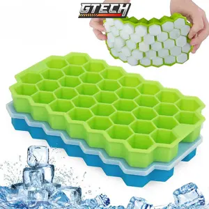 Cetakan blok es silikon 37 dengan penutup jaring sarang lebah 37 dapat ditumpuk Cetakan Es Batu Ice