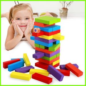 Children's Educational Early Learning Toy Colorful Building Blocks Wooden Stacking Game 50 Pieces Domino 9.2*17.3*2