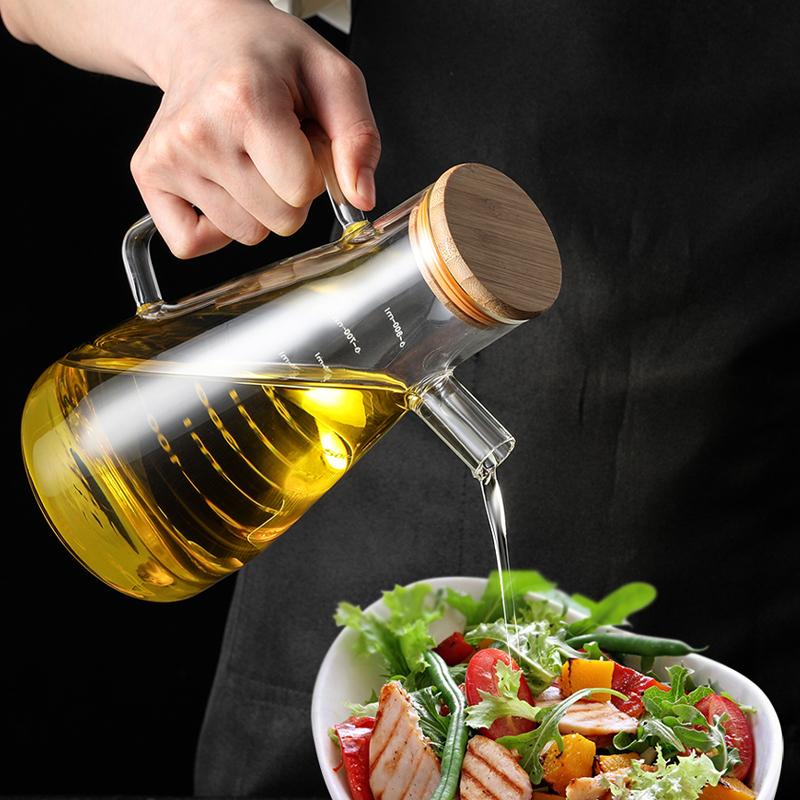 Product Introduction of Botol Minyak Goreng Borosilicate Glass Wadah Kaca Oil Pot Leak Proof Tutup Kayu 700 ML 2
