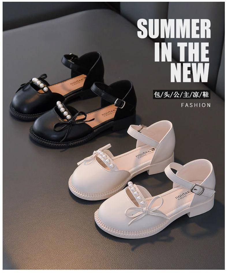 Product Introduction of Girls' Sandals 2024 New Summer Children's Shoes Princess Shoes Bow Pearl Closed Toe Sandals Soft Bottom Middle and Big Children 1