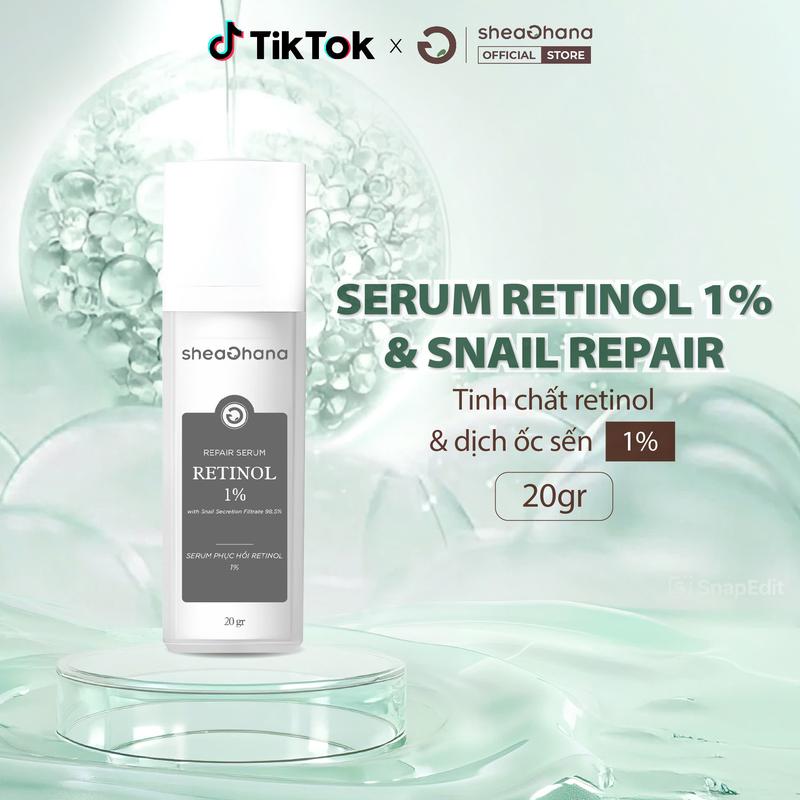 Serum Retinol 1% and Snail Repair 20g, Tinh Chất Retinol 1% dịch ốc sên giảm nếp nhăn SheaGhana