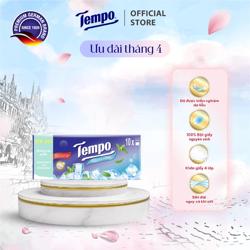 [LỐC 10 GÓI] Khăn giấy bỏ túi cao cấp Tempo Regular - 4 lớp bền dai - Thương hiệu Đức (10 gói)