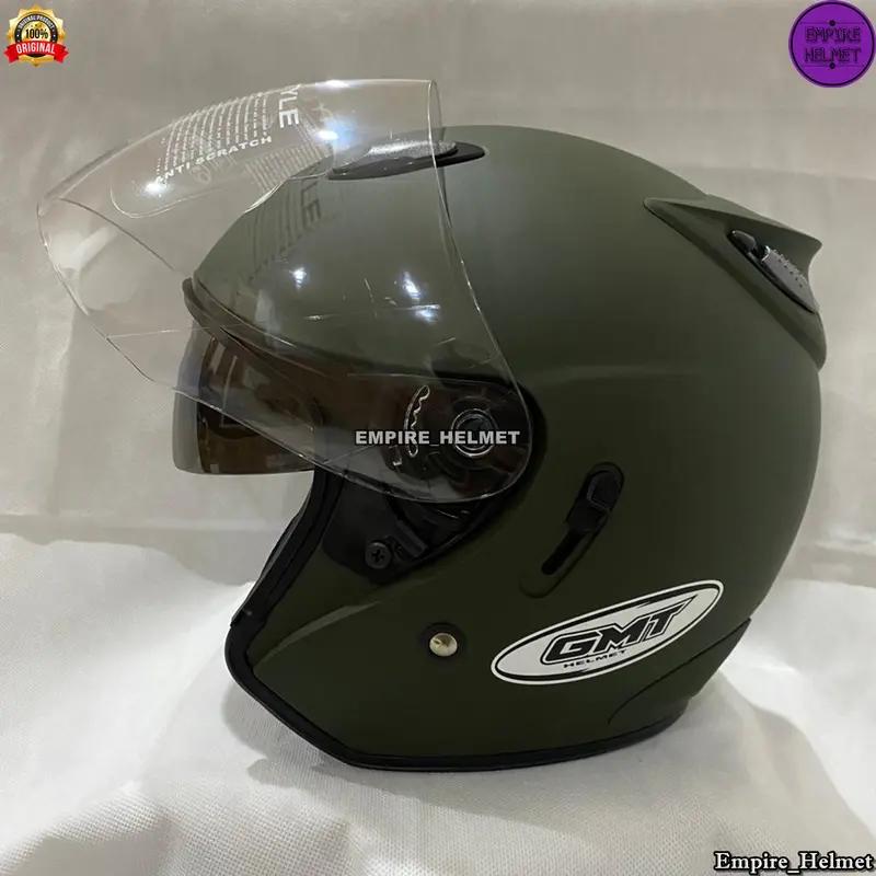 Helm Half Face Gmt Centro Double Visor Solid Polos Original Paket Ganteng Bonus Gratis Spoiler+Stiker Helem Pria Wanita Dewasa STandar Sni 3