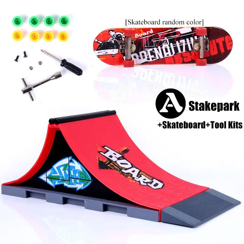 Finger Skateboard Set, Including 6 Counts Skateboard Tables, 6 Counts Random Colored Finger Skates, 1 Count Display Stand, 1 Count Pants, 1 Count Clothing & Random Color Accessory Bag, DIY Skate Park Ramp Parts, Interactive Finger Skateboards Track Kit 3