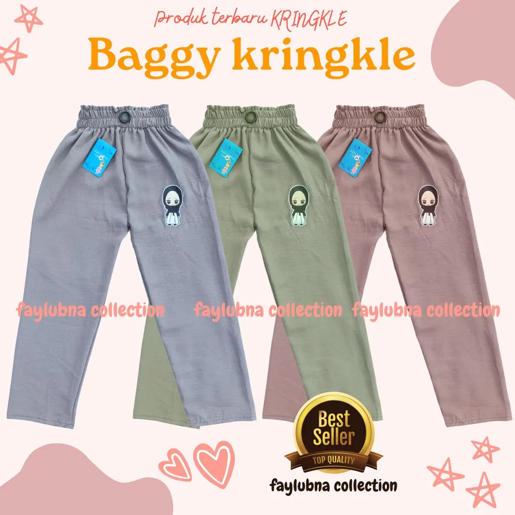 CELANA BAGGY KRINGKLE ANAK PEREMPUAN 4-9 TAHUN / BAGGY PANTS KRINGKLE / KRINGKLE BAGGY PANTS ANAK Fashion Kulot