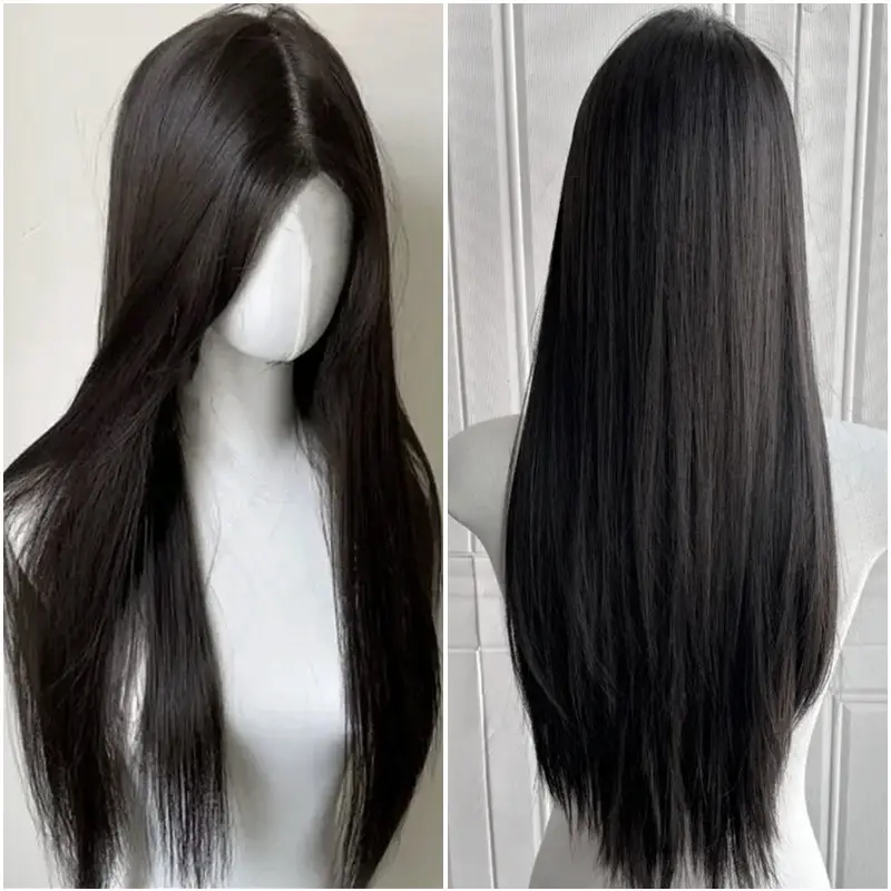 Tóc Giả Màu Đen, Tóc Giả Thẳng Dài, Tóc Đen, Phong Cách Lolita, Dành Cho Nữ, Dài 70cm, Làm Bằng Sợi Chịu Nhiệt Độ Cao, Tóc Giả Chịu Nhiệt