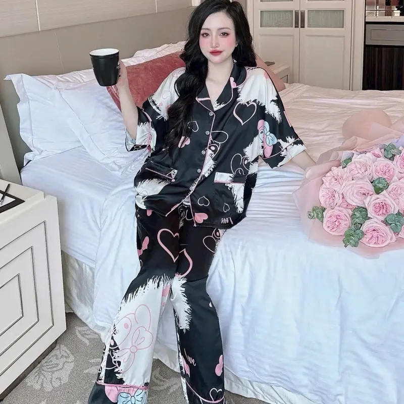 Đồ Bộ Pijama Form Cánh Dơi Chất Lụa Latin Mịn Đi Viền Bigzize 50-80kg Nữ 3