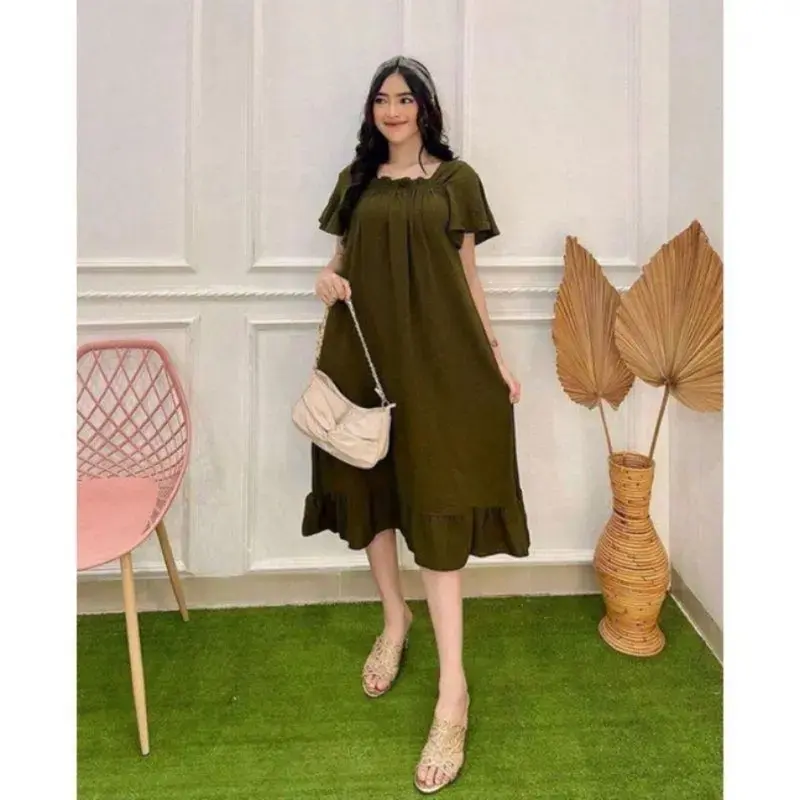 Daster fuji kringkel  Airflow  Selutut Kain Nyaman  Wanita Busui Polos Crinkle Pendek 2