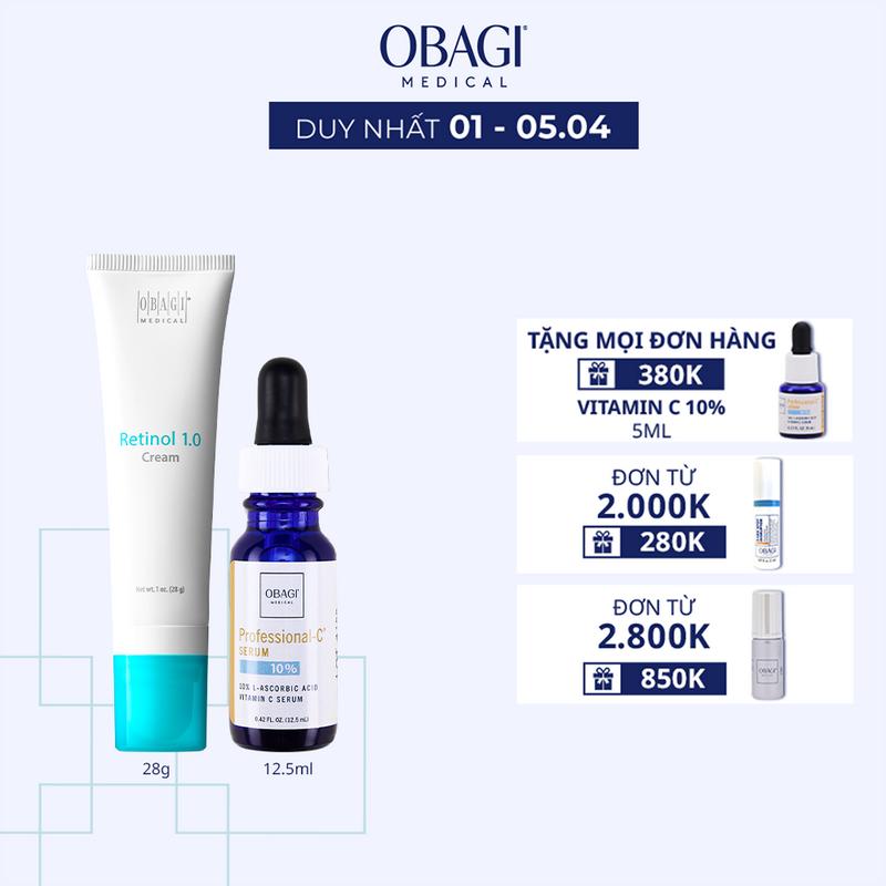 [MUA 1 TẶNG 1] Bộ đôi Dưỡng Da OBAGI Retinol 1.0 28g & Serum OBAGI Professional-C 10% 12.5ml l Skincare Làm Đẹp Da