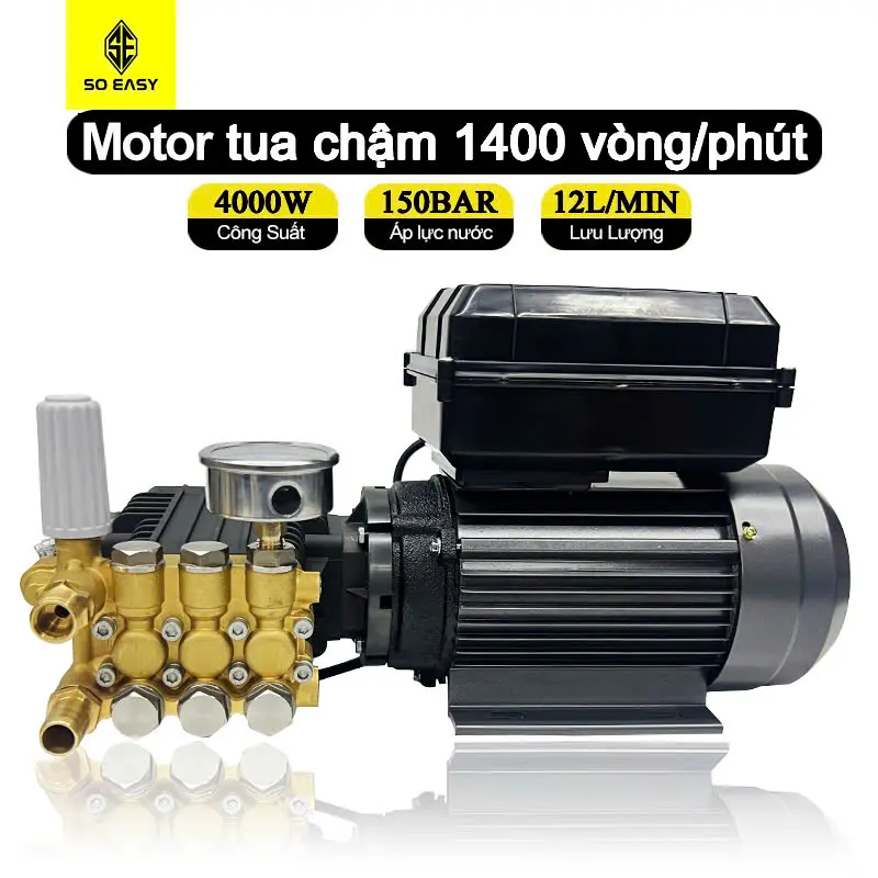 [4.0KW-tua chậm-điện 220V] Máy rửa xe 1400 vòng/phút đầu bơm 1809 công nghiệp cao áp DIY đỡ ồn cho tiệm rửa xe detailing, động cơ lõi đồng ty sứ, may rua xe cao áp công suất mạnh, máy xịt rữa xe áp lực cao xịt rửa xe tải, xe cơ giới, chuồng trại, rác thải