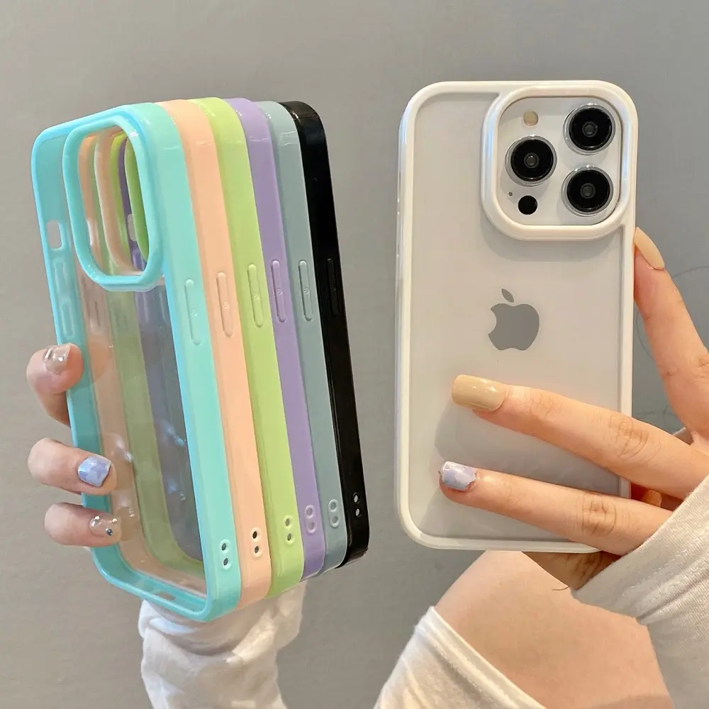 Transparent Candy Color Bumper Phone Case For iPhone 16 15 14 13 Mini 12 11 Pro Max XR XS X 7 8 Plus Soft Shockproof Back Cover
