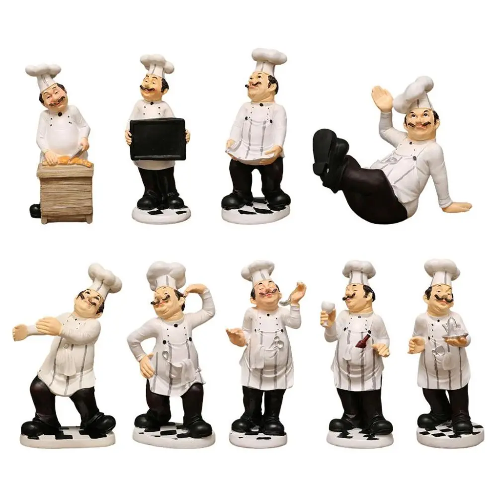 European Resin Chef Statue Figurine Kitchen Decor Miniature Ornaments Chef Collectible Gift Restaurant Kitchen Cook Cafe Bar Shop Decor