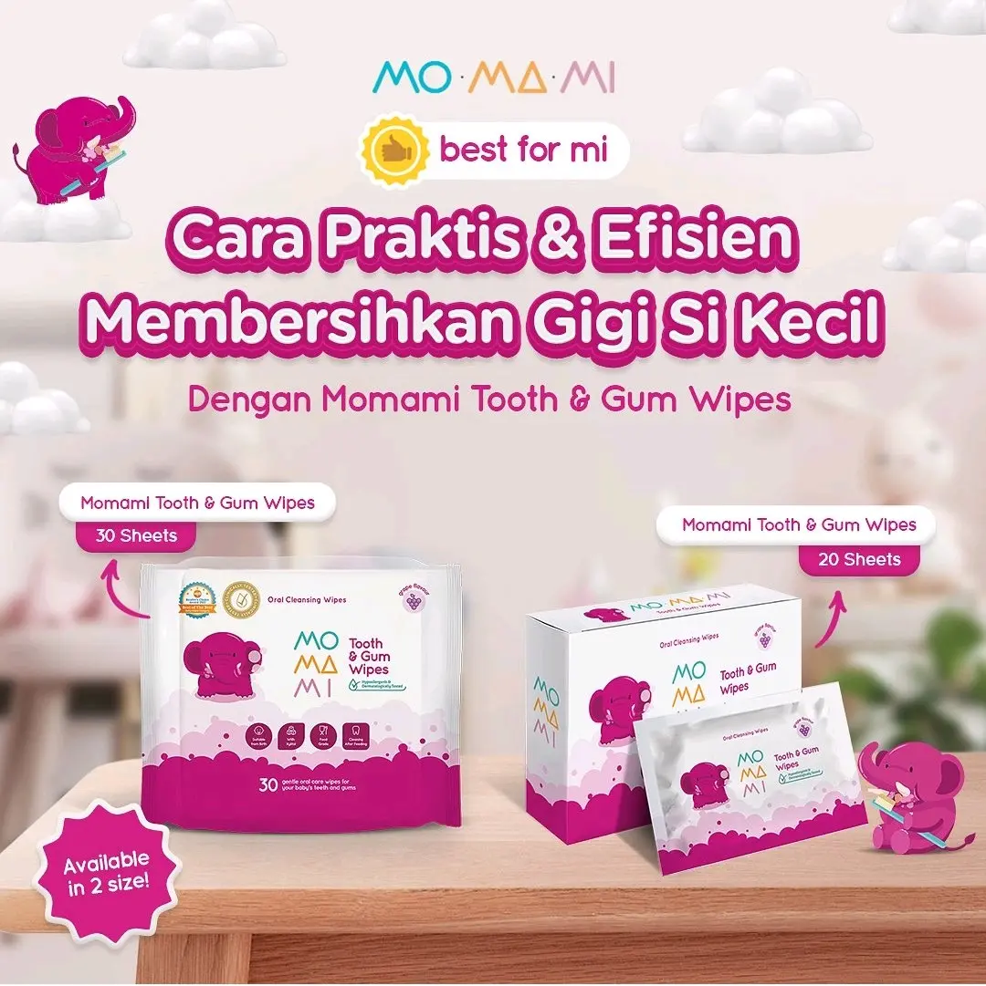 Momami Tooth & Gum Wipes Isi 20 Sheets dan 30 Sheets | Pembersihan | Tisu Basah Gigi Gusi dan Lidah Bayi Anak Tissue |  Sensitif