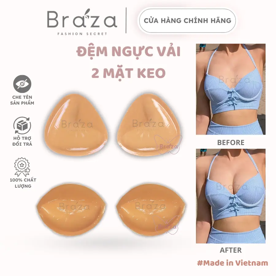Miếng Độn Ngực Tam Giác Hai Mặt Keo Dính Siêu Chắc Sử Dụng Được Nhiều Lần Cao Cấp BRAZA - 2006 Cao Su Nữ mieng  dan