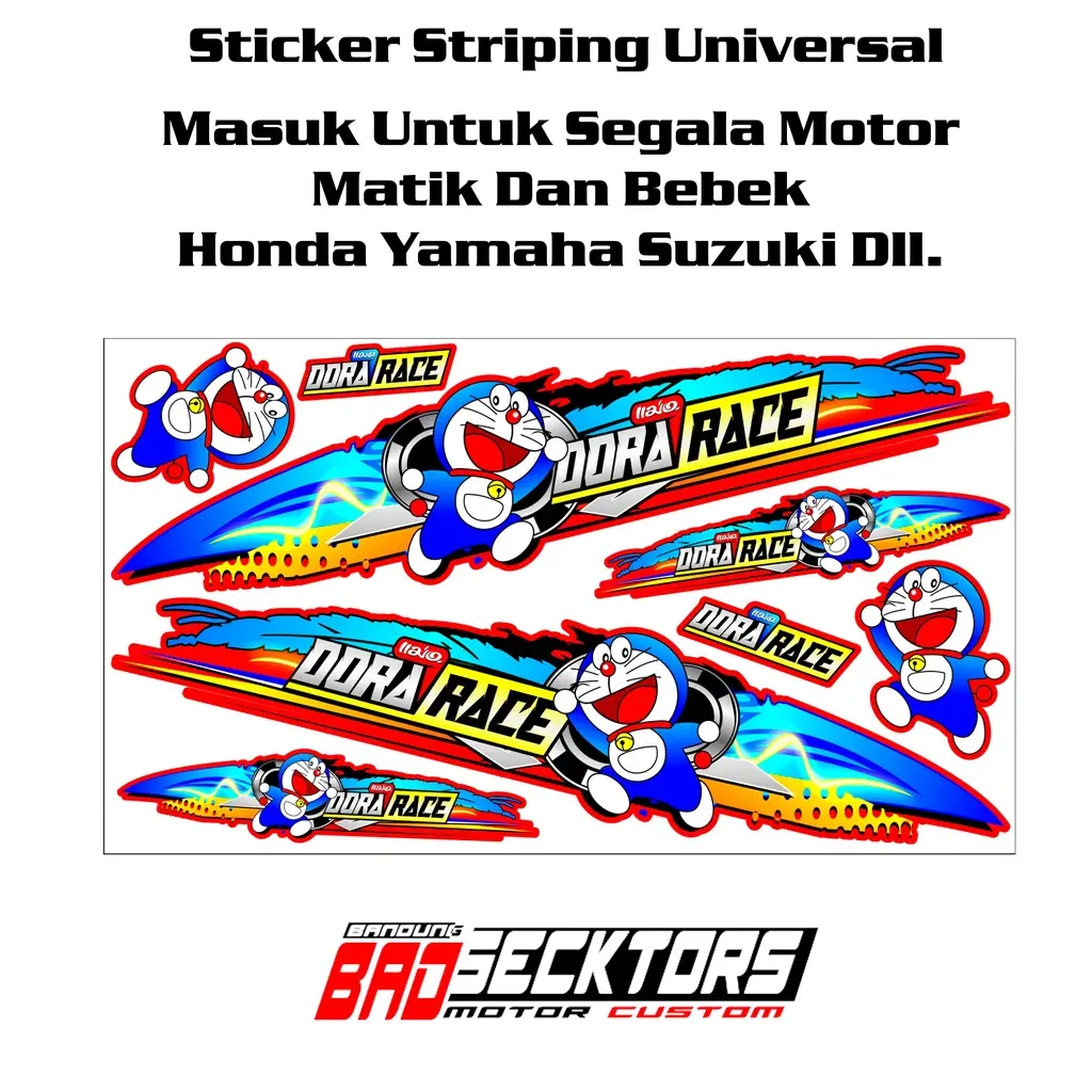 STIKER STRIPING UNIVERSAL UNTUK MATIC DAN BEBEK YAMAHA HONDA SUZUKI MOTIF DORAEMON