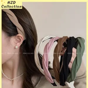 Bando Kepang Korea Wanita Motif Polos Bando Alur Twist Bandana Lebar Aksesoris Rambut HZD BDO02