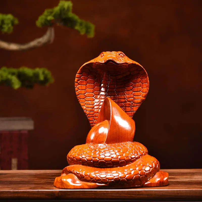 Đồ Trang Trí Hình Rắn, Tượng Nhỏ Mộc Mạc Giả, Tượng Điêu Khắc Động Vật Bảng Điều Khiển Ô Tô, Chạm Khắc Gỗ, Màu Nâu, 10,70X7,80X7,20CM, Làm Bằng Gỗ