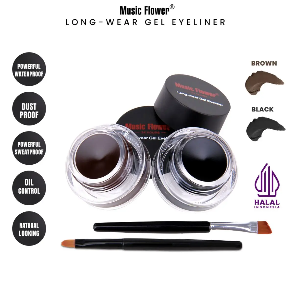 Music Flower Long-wear Gel Eyeliner - 24H Natural Looking - Oil Control - Waterproof - Smudge Proof - BPOM Halal Smudgeproof Long-lasting Gel