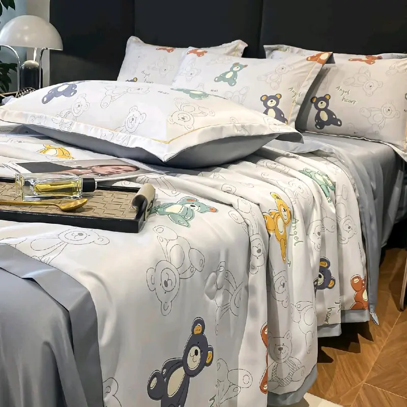 bộ 5 món ga gối lụa thái cao cấp mềm mại thoáng mát. gồm 1 ga, 2 vỏ gối ,1 vỏ ôm,1 chăn( ga đã đc bo chun) bộ  chăn 1