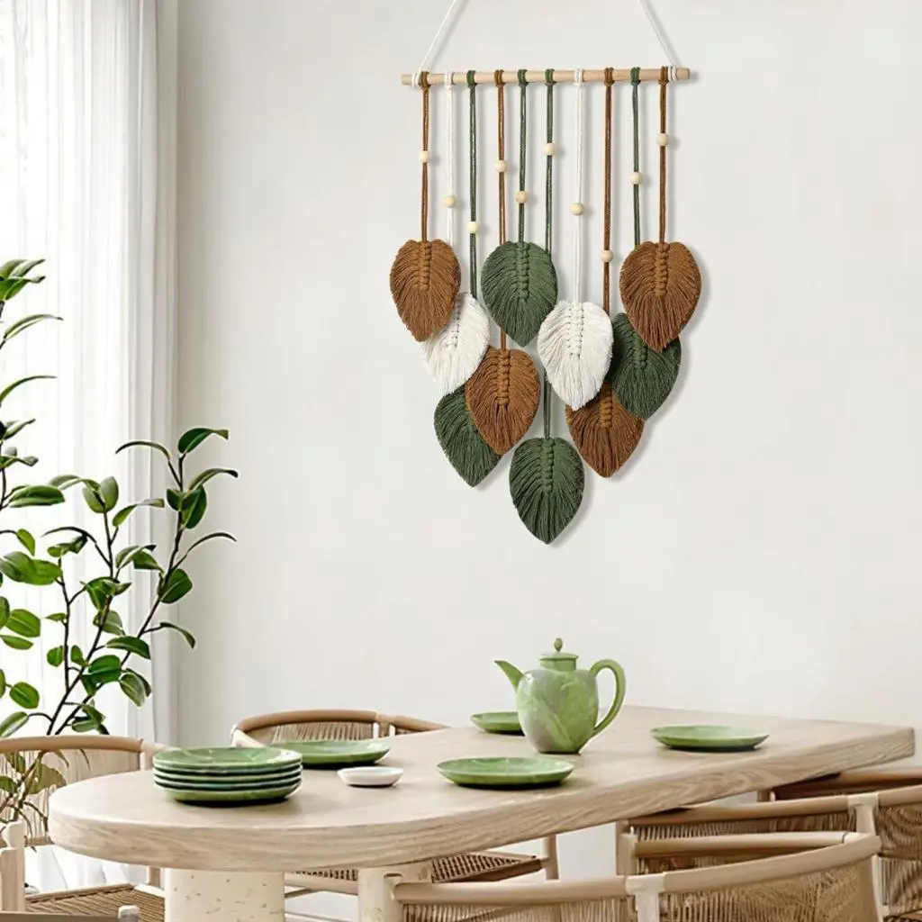 EN Artistic Bohemian Tapestry Wall Decor Tapestry Bohemian Style Shape Tapestry with Wooden Bead Decor Handmade Wall Hanging for Home Dorm Hotel Inspired Decoration