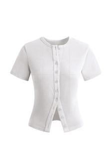 Cárdigan de manga corta para mujer, prenda de punto con frente con botones para uso diario, ropa de damas para todas las estaciones
