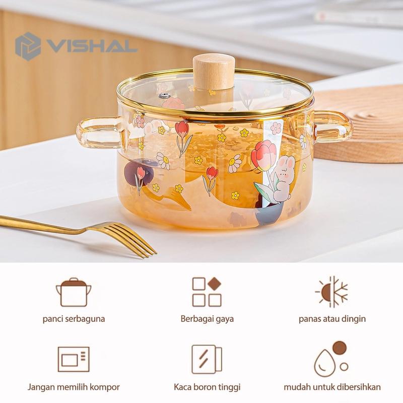 VISHAL Panci Kaca Tahan Panas Borosilicate / Soup Pot Kaca Bermotif VS-337 9
