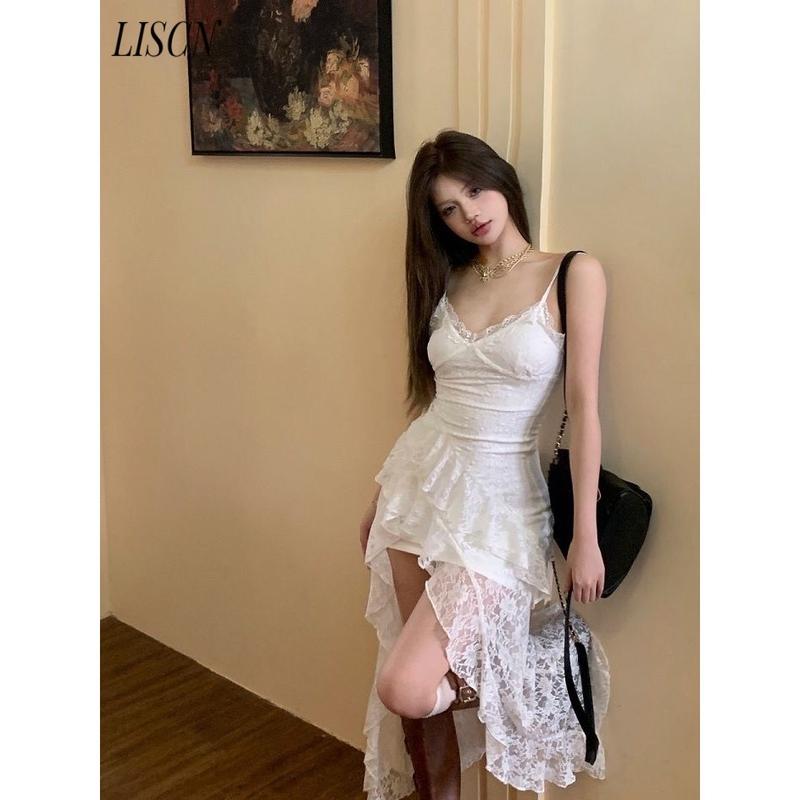 đầm hai dây ren tầng dáng ôm đuôi cá nữ hit.váy day phối ren bèo tầng tua rua sang chảnh