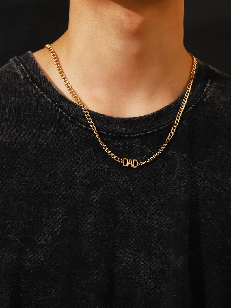 Product Introduction of Men's Punk Style Fashion DAD Letter Design Pendant Necklace, Casual Trendy Chain Necklace For Party Decoration, Elegant All-match Fashion Accessories for Daily Wear, Without Box 8