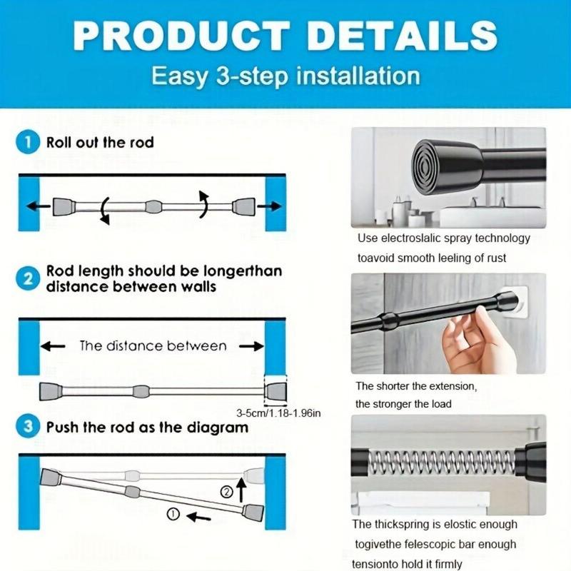 Product Introduction of Multifunctional Retractable Rod, Punch-free Durable Shower Curtain Rod, Household Bathroom Supplies 14