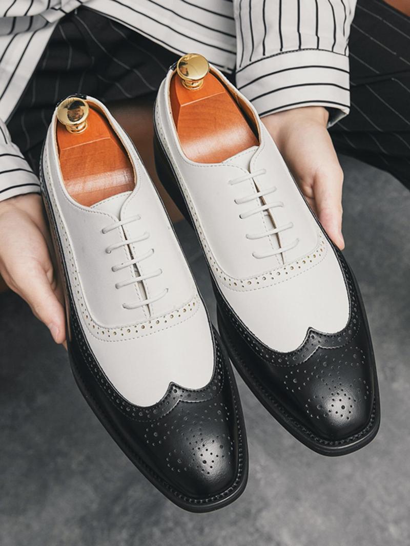 Product Introduction of Men's Fashionable Colorblock Lace Up Dress Shoes, Casual Comfortable Breathable Business Style Shoes for Work Office, Fashion Shoes for Party, Daily Clothing Decor 3